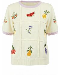 Yumi' - Ivory Fruit Cotton Knitted Top - Lyst