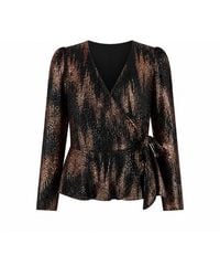 Yumi' - Multicolour Sequin Long Sleeve Wrap Top - Lyst
