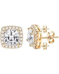 Sophelia - Plated Cushion Cut Pavé Halo Stud Earrings For - Lyst