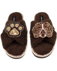 Laines London - Neutrals Laines Neutral Boucle Slippers With Duke The Spaniel & Paw Brooches - Lyst