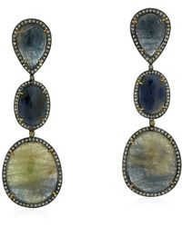 Artisan - Three Tier Multi Sapphire & Diamond In 18k 925 Silver Fashion Dangle Earrings - Lyst