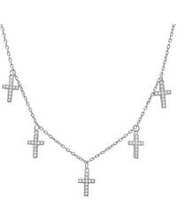 Kylie Harper - Sterling Dangling Diamond Cz Cross Charm Necklace - Lyst