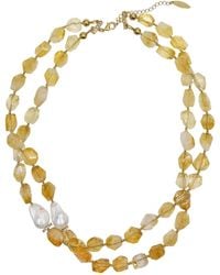 Farra - Faceted Citrine With Baroque Pearls Double Layers Necklace - Lyst