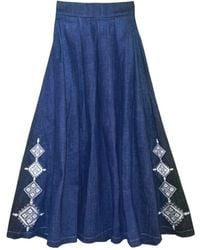 L2R THE LABEL - Embellished Emberloom Denim Maxi Skirt - Lyst