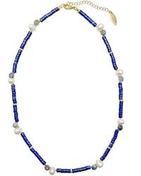 Farra - Lapis With Teardrop Pearls Dainty Necklace - Lyst