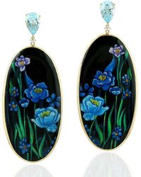 Artisan - Gold Diamond Picture Enamel Topaz Dangle Earrings Handmade - Lyst