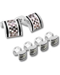 Tateossian - Thompson D-Shape Mother Of Pearl Mosaic Cufflink And Studs Set - Lyst