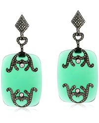 Artisan - Green Onyx Gemstone & Pave Diamond In 18k Gold With Silver Dangle Earrings - Lyst