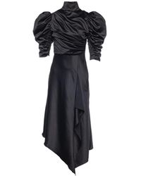 Vasiliki Atelier - Flavia Satin Draped Midi Dress Noir - Lyst
