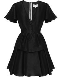 POST MERIDIEM - Mini Dress With Peplum & Ruffle Sleeves - Lyst