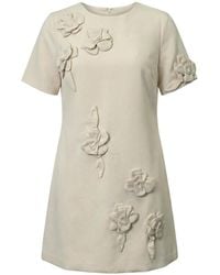 Modenaire - Neutrals Floral Applique Short Sleeve Mini Shift Dress - Lyst