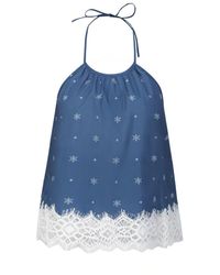 NUAJE NUAJE - Soleil Lace Trim Halter Cotton Top - Lyst
