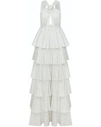 NAZLI CEREN - Laurel Printed Cotton Long Dress In Cannoli Cream - Lyst