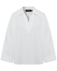 Exquise - Lucia Collared Poplin V-Neck Blouse - Lyst