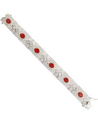 Artisan - Natural Diamond Pave Oval Cut Fire Opal In 18k White Gold Attractive Fixed & Flexible Bracelet - Lyst