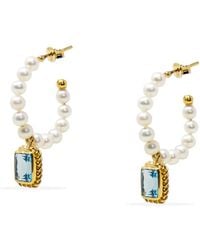 Vintouch Italy - Luccichio Sky Topaz And Pearl Hoop Earrings - Lyst