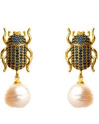 Ebru Jewelry - Egyptian Scarab Sapphire & Pearl Dangle Mystic Earrings - Lyst