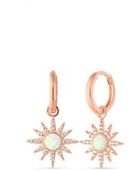 Spero London - Drop Hoop Sun White Opal Earring Sterling Silver - Lyst
