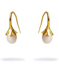 Ebru Jewelry - Dainty Vermeil & Pearl Design Statement Earrings - Lyst