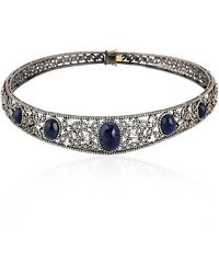Artisan - 925 Sterling Silver & 18k Gold Blue Sapphire Diamond Choker Necklace Handmade Jewelry - Lyst