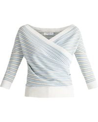 Paisie - Knitted Wrap Top In Gold, Light Blue & White - Lyst