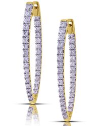 Artisan - 18k Solid Yellow Gold With Natural Diamond Long Designer Hoop Earrings - Lyst
