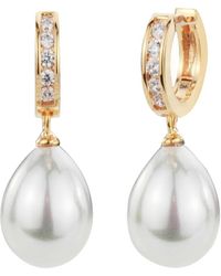 Emma Holland Jewellery - Teardrop Pearl On Gold With Crystal Earrings - Lyst
