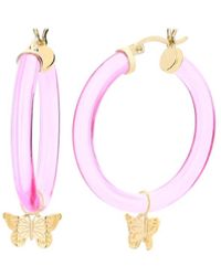 Gold & Honey - Butterfly Charm Hoop Earrings - Lyst