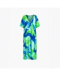 Haris Cotton - Curve A-Line Cami Printed Linen Dress With Batwing Sleeve Lagoon - Lyst