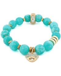 Ebru Jewelry - Amazonite Stone Diamond Evil Eye Charm Beaded Bracelet - Lyst