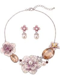 Modenaire - Floral Pearl Statement Necklace Earrings Set - Lyst