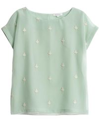 Stovaria - Mint Organza Silk Blouse With Embroidered Flowers - Lyst