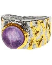 Farra - Amethyst Stone Platinum Plated Brass Adjustable Ring - Lyst