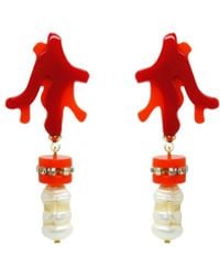 Gissa Bicalho - Handmade Earring Coral Pendant And Pearl - Lyst