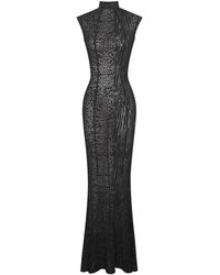 Miss Circle New York - Tyanna Burnout Velvet Mesh Backless Mermaid Maxi Dress - Lyst