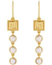 Karma and Luck - Graceful Harmony Pearl Greek Key Earrings - Lyst