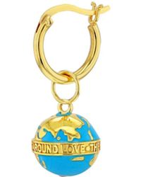 True Rocks - Turquoise Enamel & 18kt Gold Plated Globe Earring On Gold Hoop. - Lyst