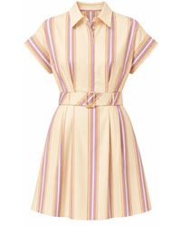 Exquise - Neutrals Kianna Short Sleeve Belted Pocket Mini Dress- Multi Color - Lyst