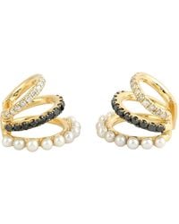 Artisan - Pearl, Diamond & Diamond Cuff Huggie Earrings - Lyst