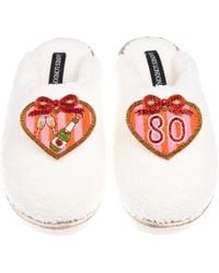 Laines London - Neutrals Teddy Closed Toe Slippers With 80Th Stripe Heart Birthday Brooches - Lyst