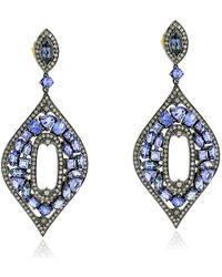 Artisan - Tanzanite & Diamond In 18k Solid Gold With 925 Silver Designer Dangle Earrings - Lyst