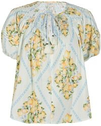 Rose & Nancy - Kirsten Lemon Print Smock Detail Cotton Blouse - Lyst