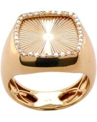 Artisan - 18K Diamond Halo Signet Ring With Sunburst Engraving - Lyst
