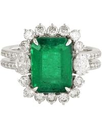 Artisan - Natural Emerald Cut Emerald & Diamond In 18k White Gold Classic Cocktail Ring - Lyst