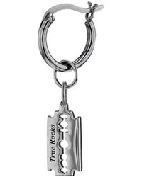 True Rocks - Gun Metal Sterling Mini Razor Blade Charm On Hoop - Lyst