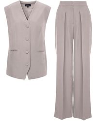BLUZAT - Neutrals Suit With Oversized Vest And Ultra Wide Leg Trousers - Lyst