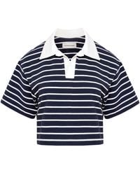 Mandragora - Striped Cotton Cropped Top With Collar – Goia - Lyst