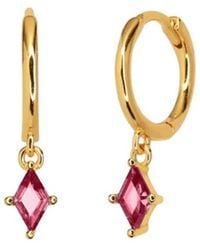 Harfi - Delicate Ruby July Birthstone Dangle Hoop Earrings - Lyst