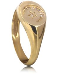 The Jewellery Store London - Round Celestial Signet Ring With Cz - Lyst