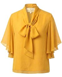 Nyny Ryke - Ada, Mustard Bow Tie Silk Blouse, Sophisticated Day-To-Evening Top - Lyst